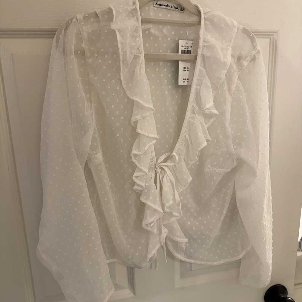 Abercrombie & Fitch Sheer Swiss Dot White Ruffle Blouse